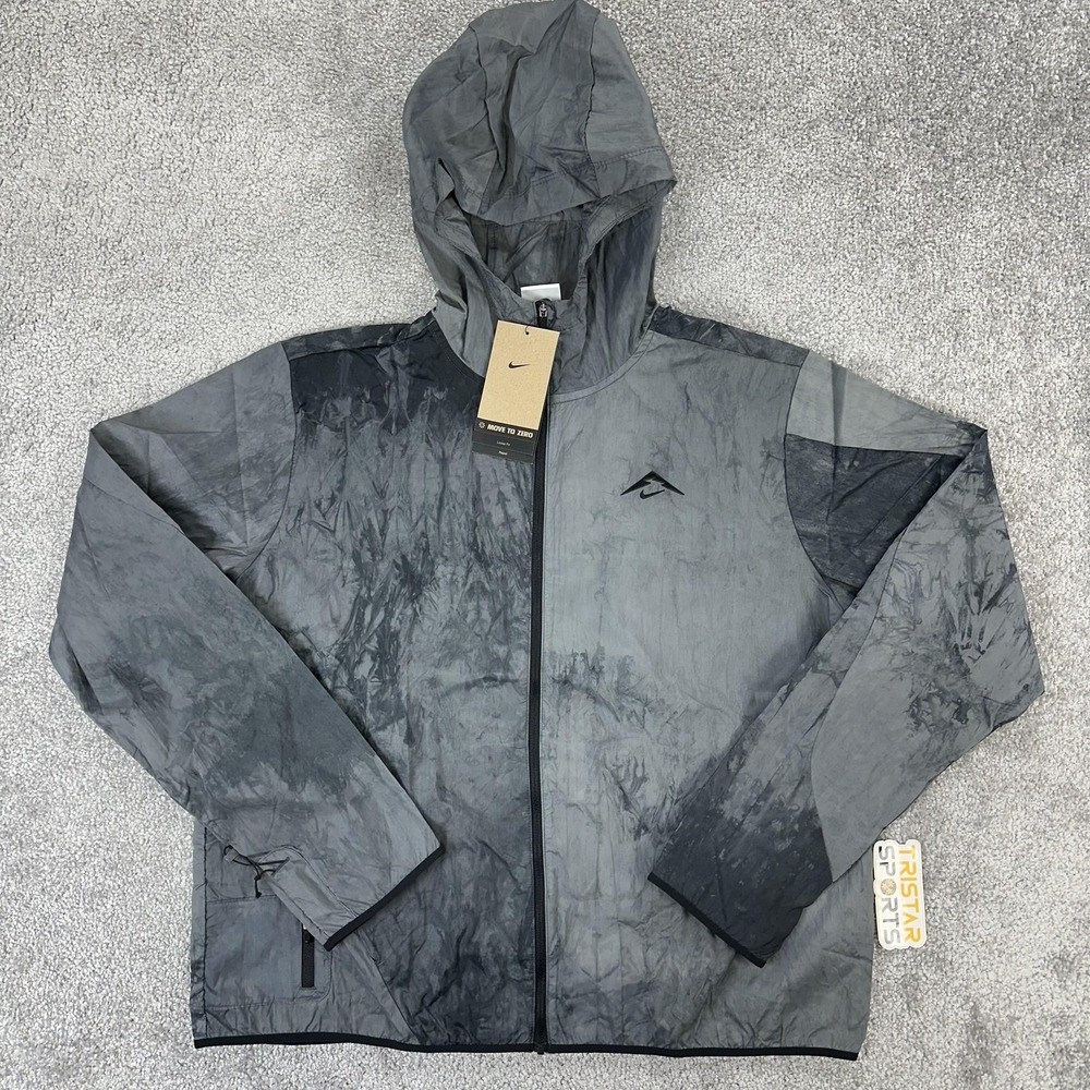 Nike Trail Jacket Womens Large Gray Hooded Repel Windbreaker Running FN6853-010